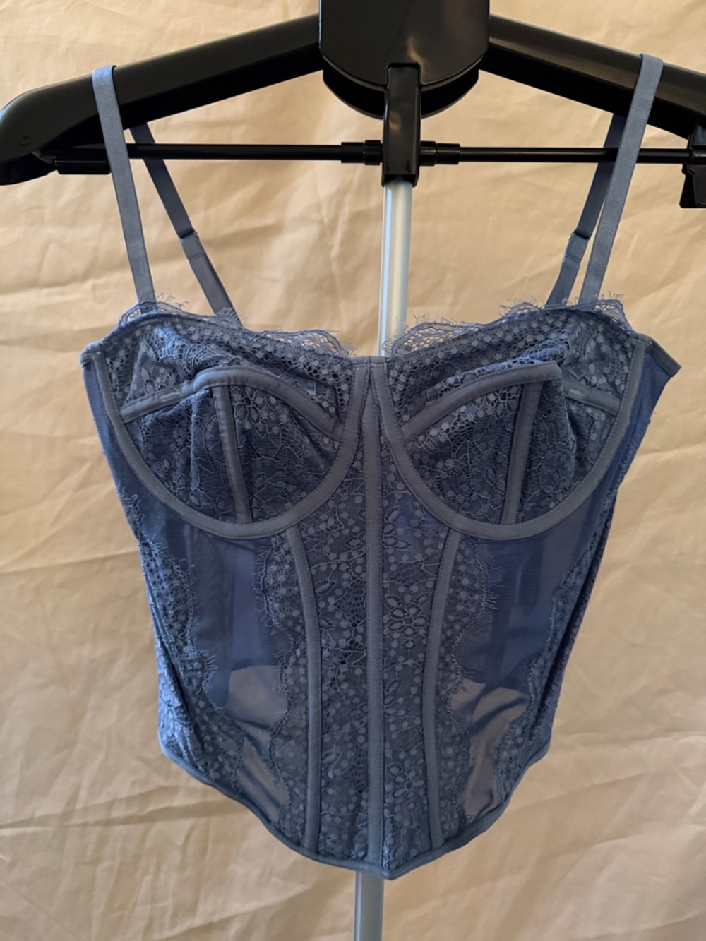 Elegant Slate Blue Lace Bustier Corsette